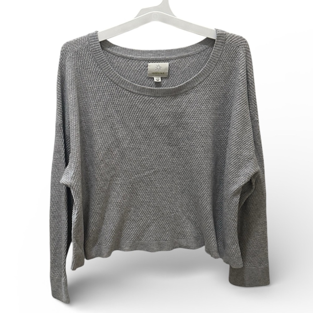 OFFLINE by AERIE Cropped Texture Sweater Shirt size XL gray